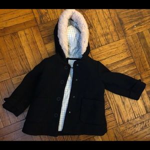 Zara Navy Blue Car Coat with Fur Collar